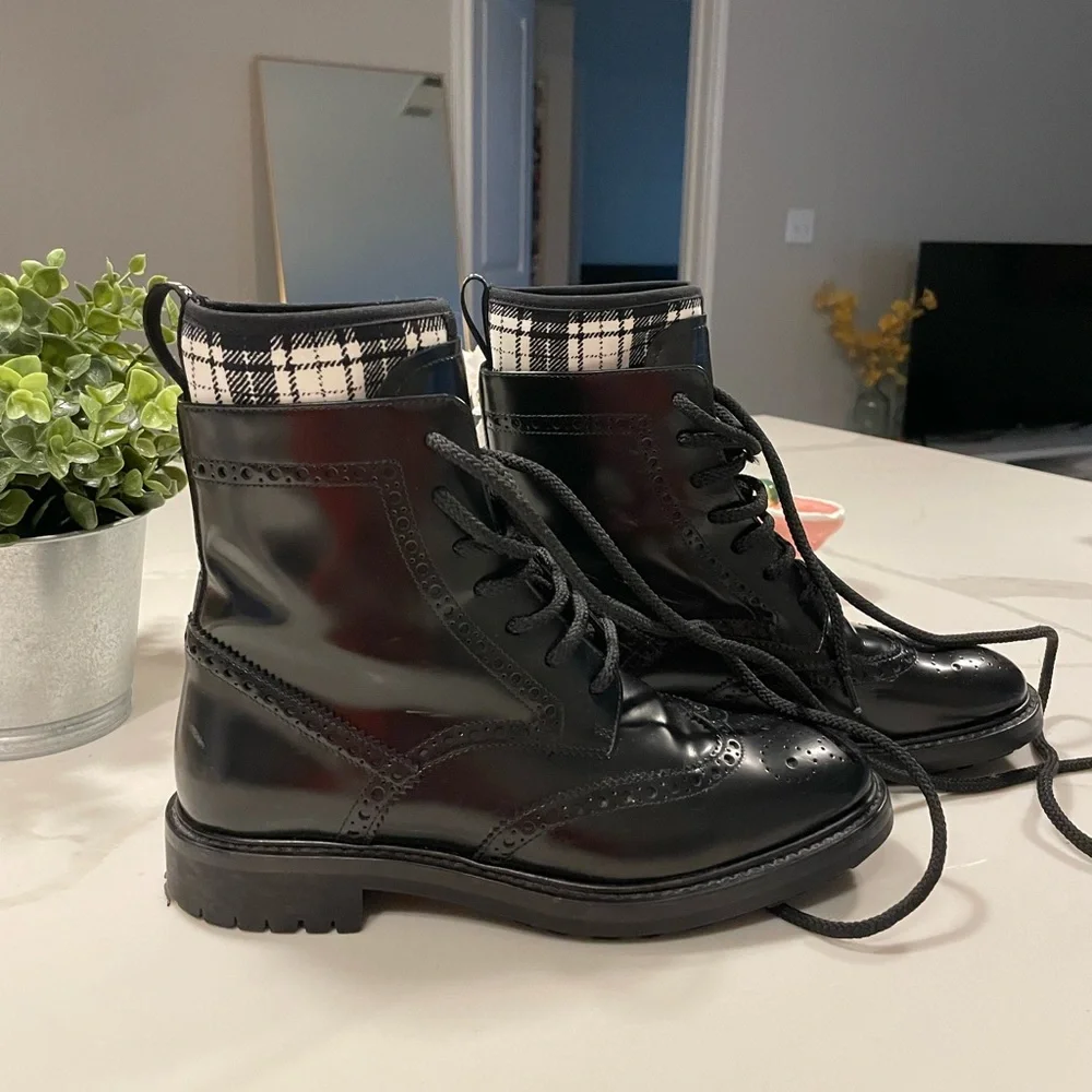Dior black boots with checkered detail on top. Authentic! Size 6.5 - Picture 1 of 10